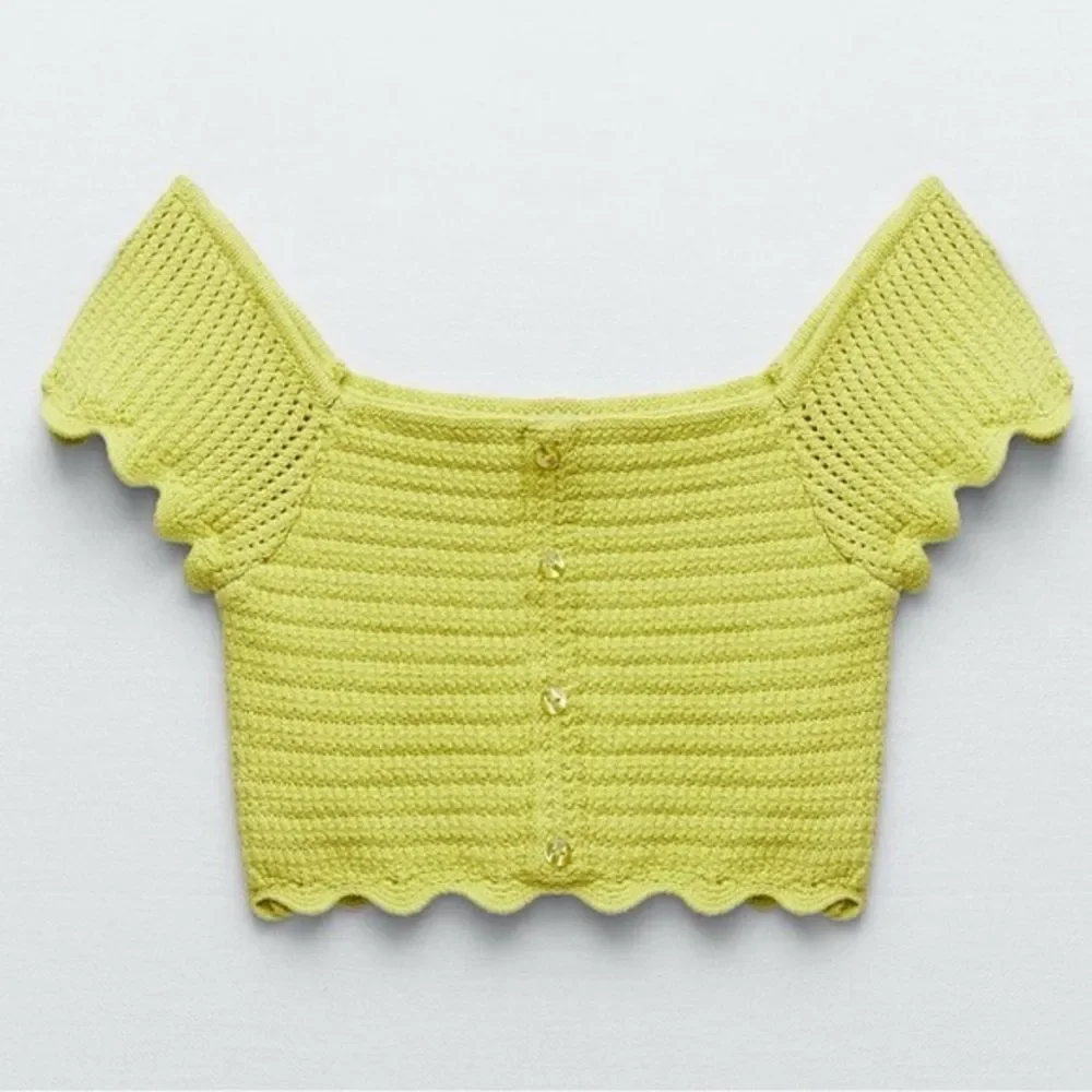 Zara Women's Crochet Knit Crop Top in Lime Green Size Large
